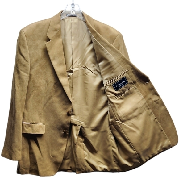 Chaps Ralph Lauren Mens 42R Blazer Sport Coat Suit Jacket Brown Polyesyer Suede - Picture 1 of 10